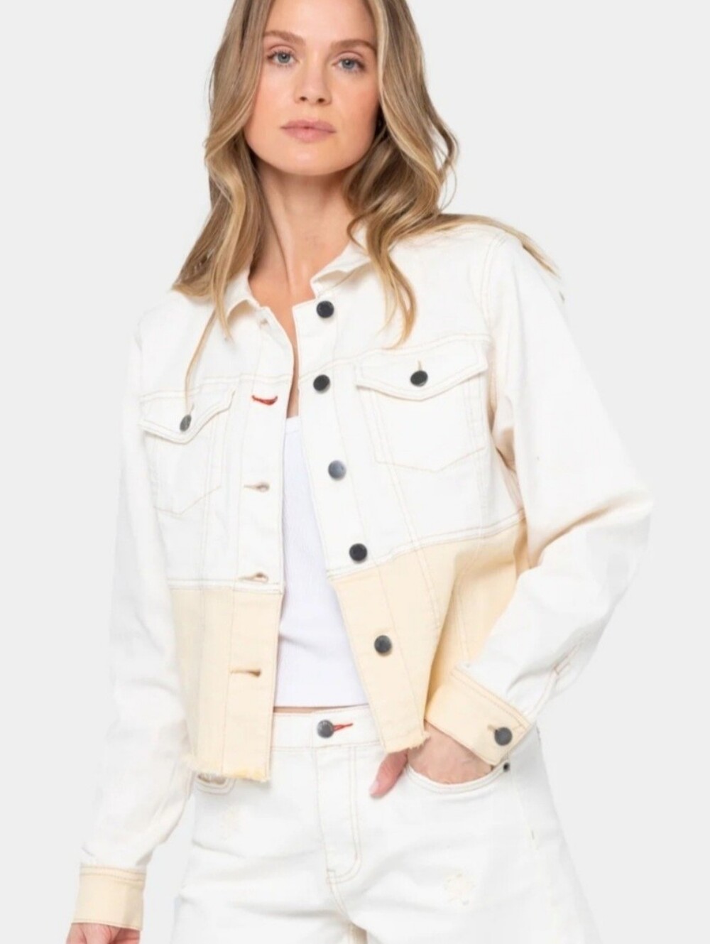 NWOT Peace Love World Two-Tone Cream Denim Jacket Sz 1x